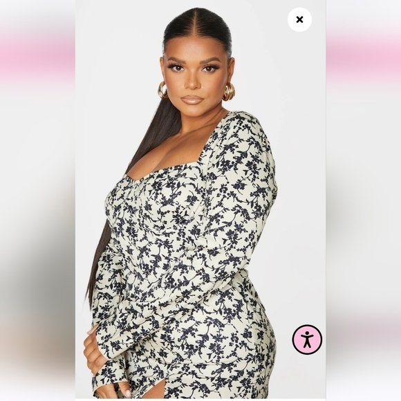 PrettyLittleThing Stone Ditzy Floral Print Cupped Split Detail Midi Dress - Picture 3 of 11